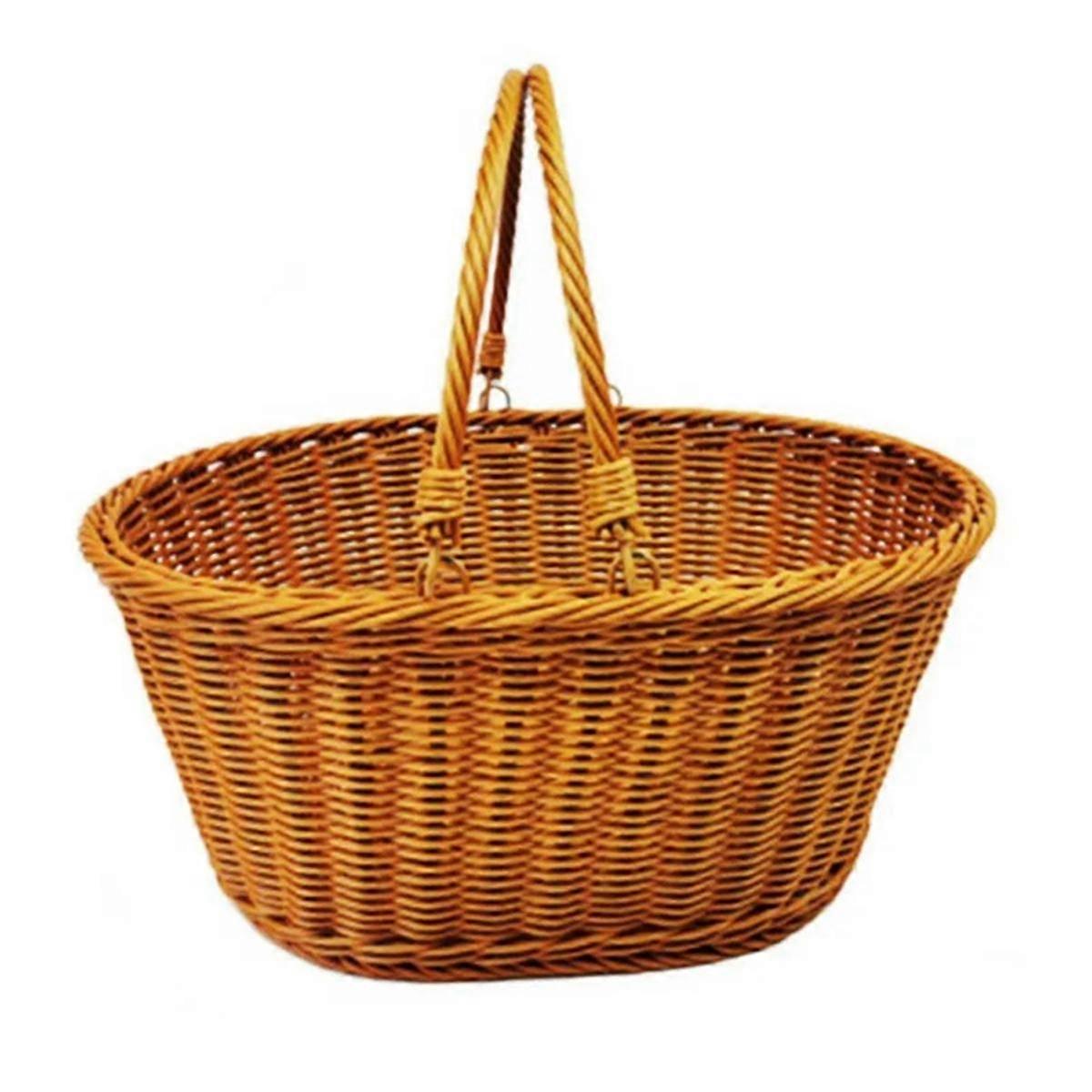 Handmade Imitation Rattan Picnic Basket with Handle Camping Picnic Willow Weaving Storage Hamper Outdoor Fruit Holder