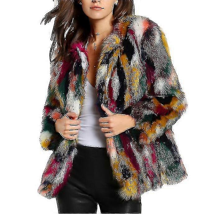 collarless jackets multicolored faux fur jacket