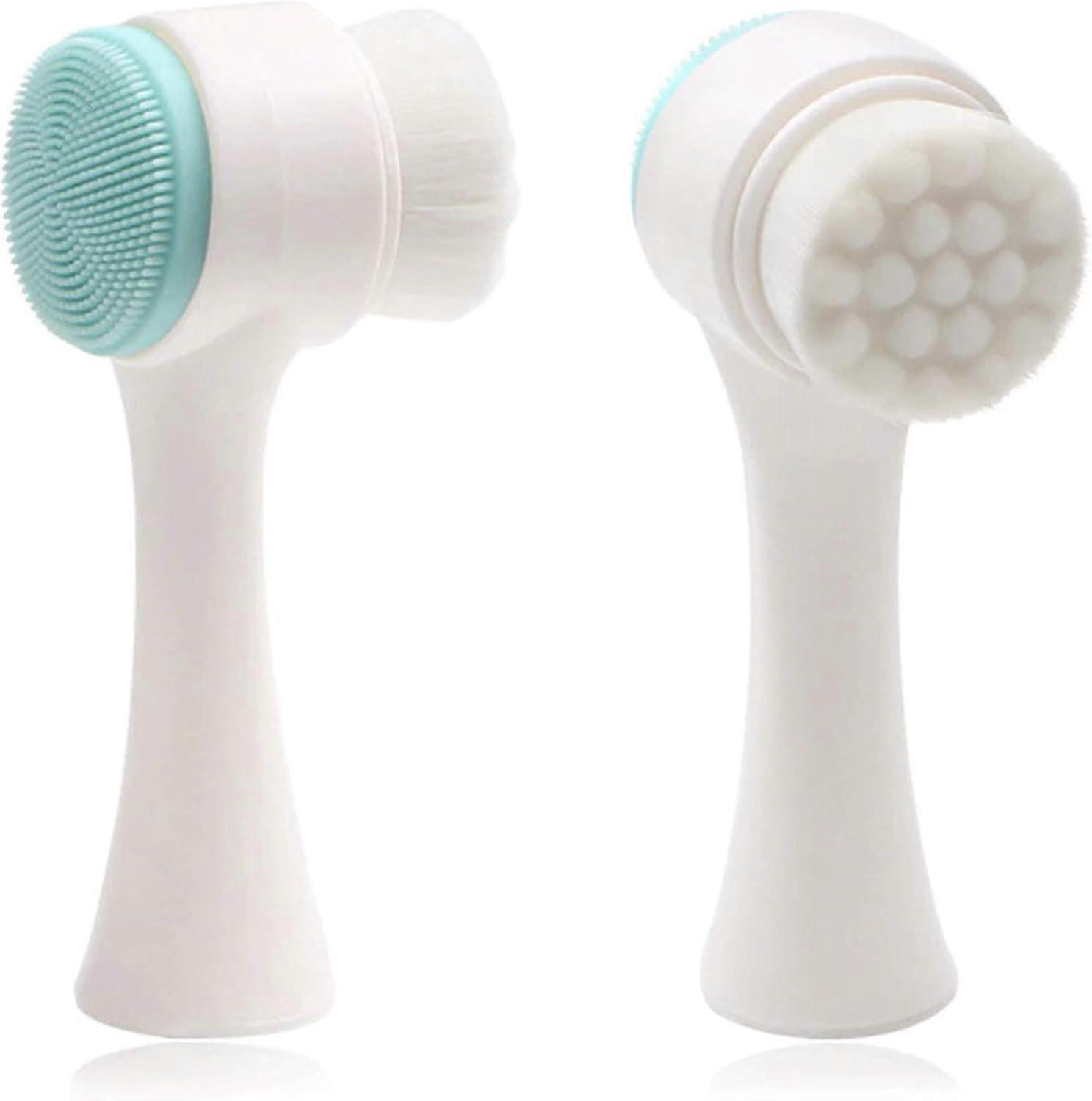 2 In 1 Face Brush 3D Facial Brush with Soft Bristles Double Sides Silicone Wash Brush for Deep Cleansing and Massaging (Blue)
