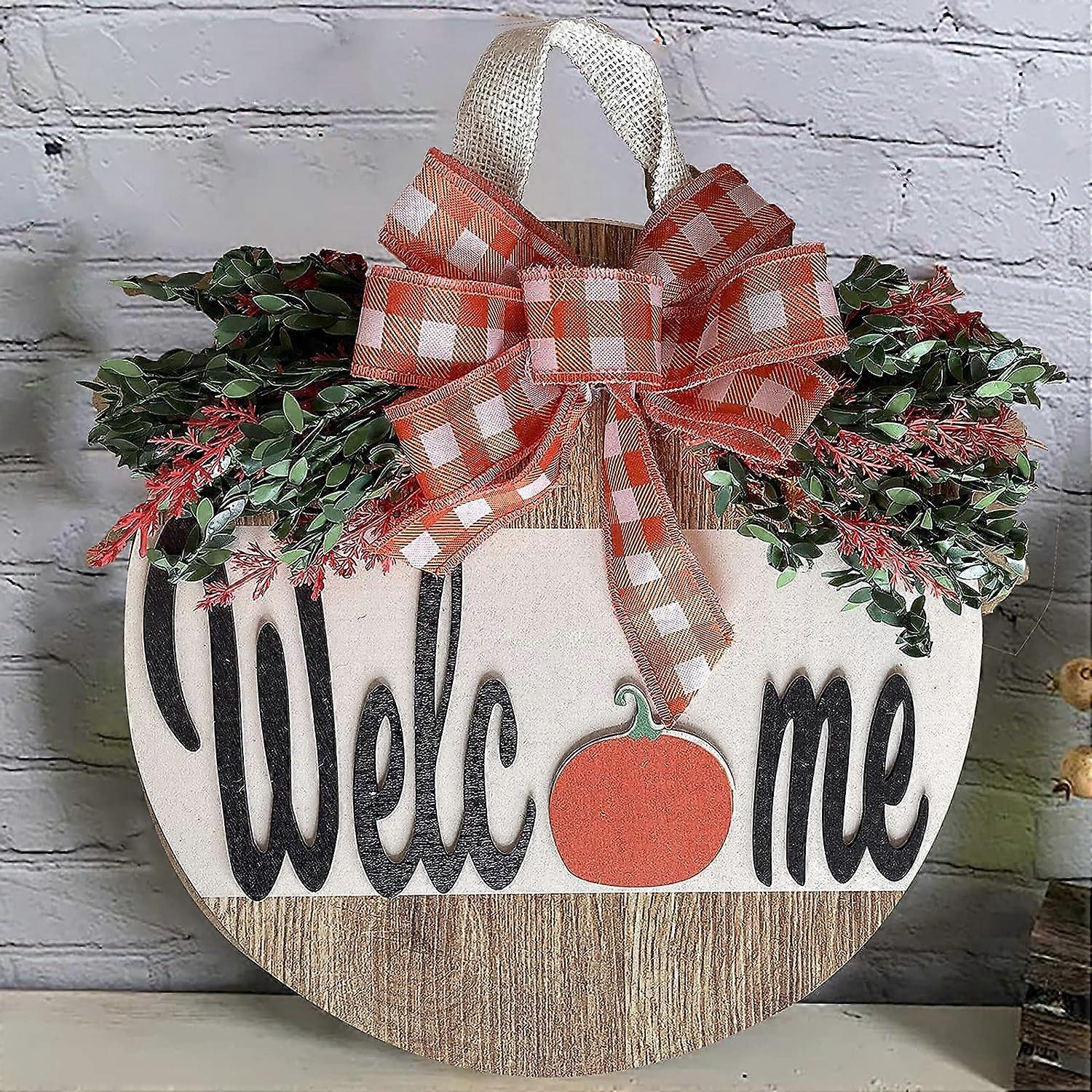 Ciao Zucca Autunno Ghirlanda Cornice per Porta d'Ingresso Esterno11.8 '' Autunno Fattoria Corone Rustiche con Fiocco Artificiale