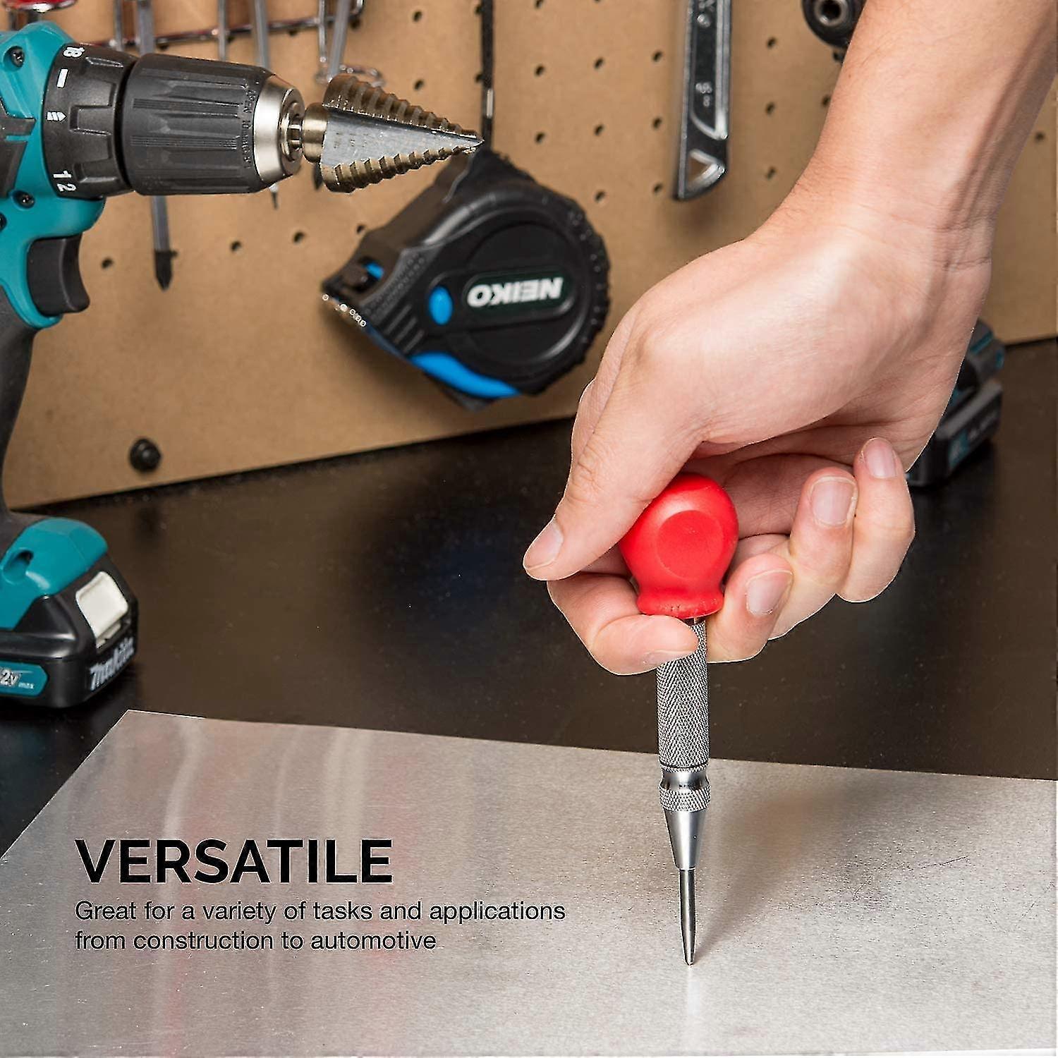 5 Inch Automatic Center Punch - Adjustable Impact Spring Hole Punch Tool Steel Center Punch for Wood