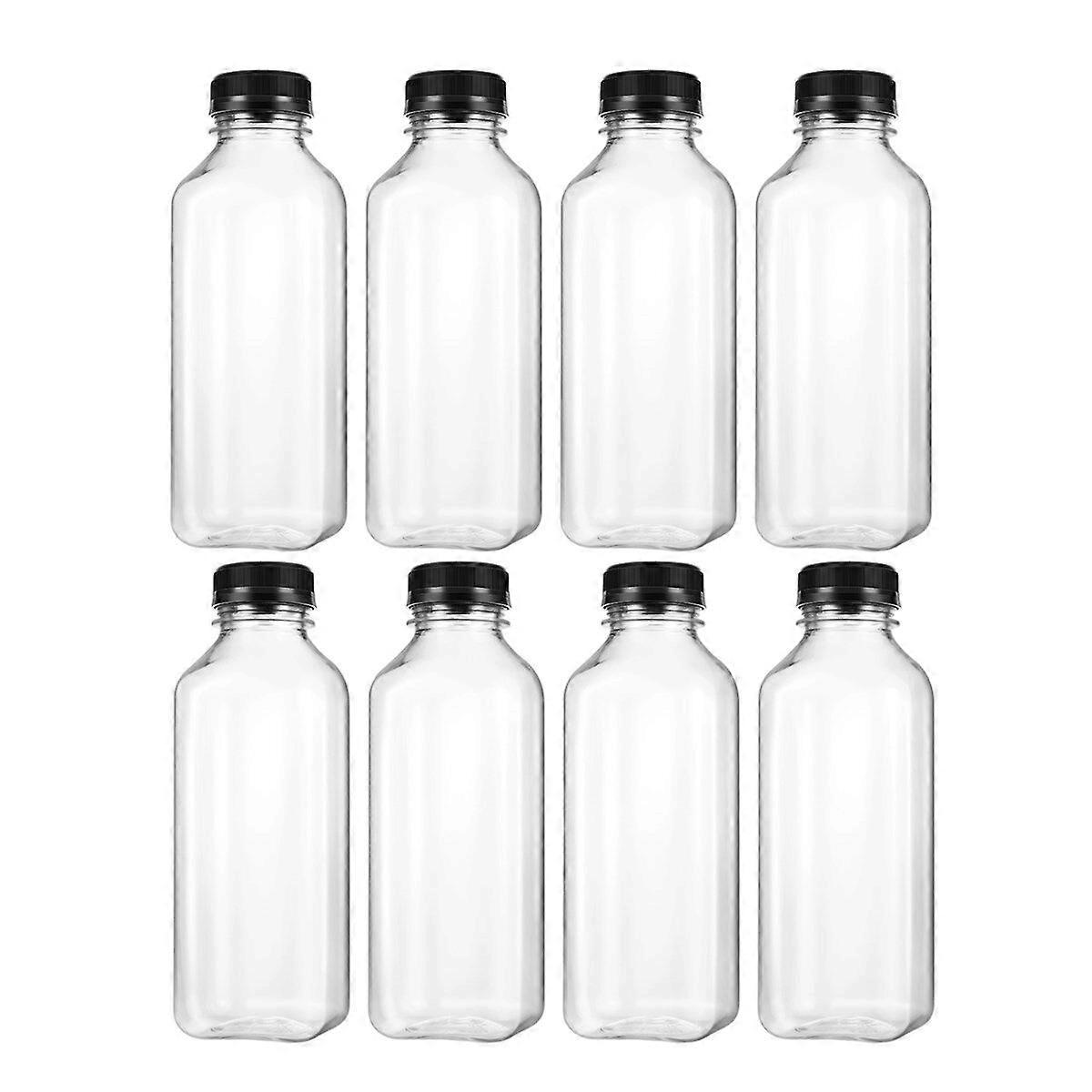 8Pcs PET Plastic Empty Storage Containers Bottles with Lids Caps Beverage Drink Bottle Juice Bottle Jar (Black Caps)