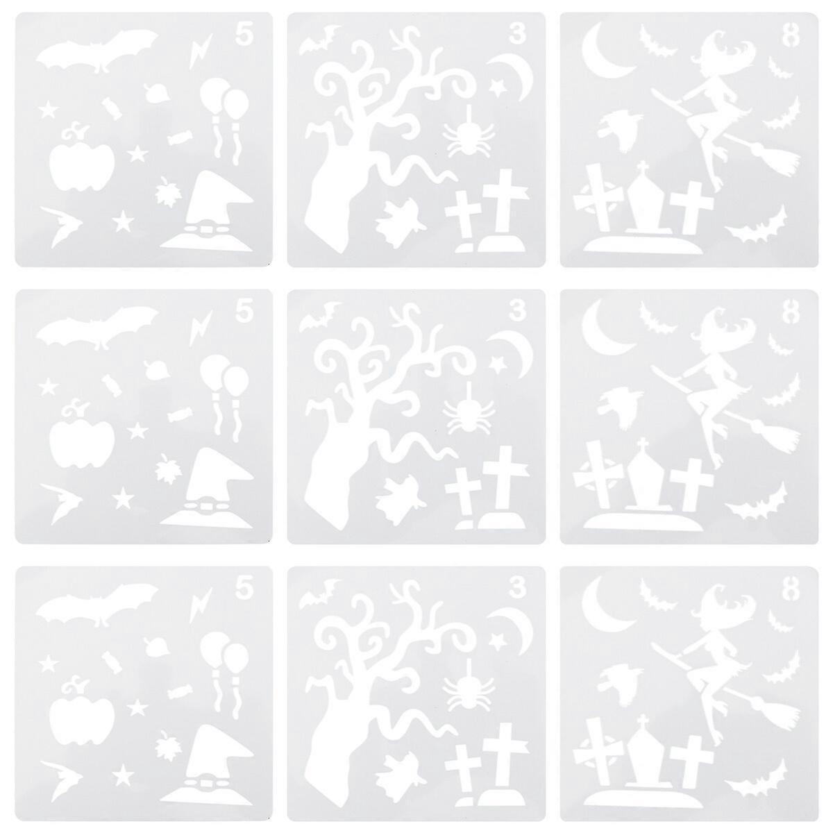 9pcs Halloween Stencils Template Faces Stencil DIY Plastic Drawing Template