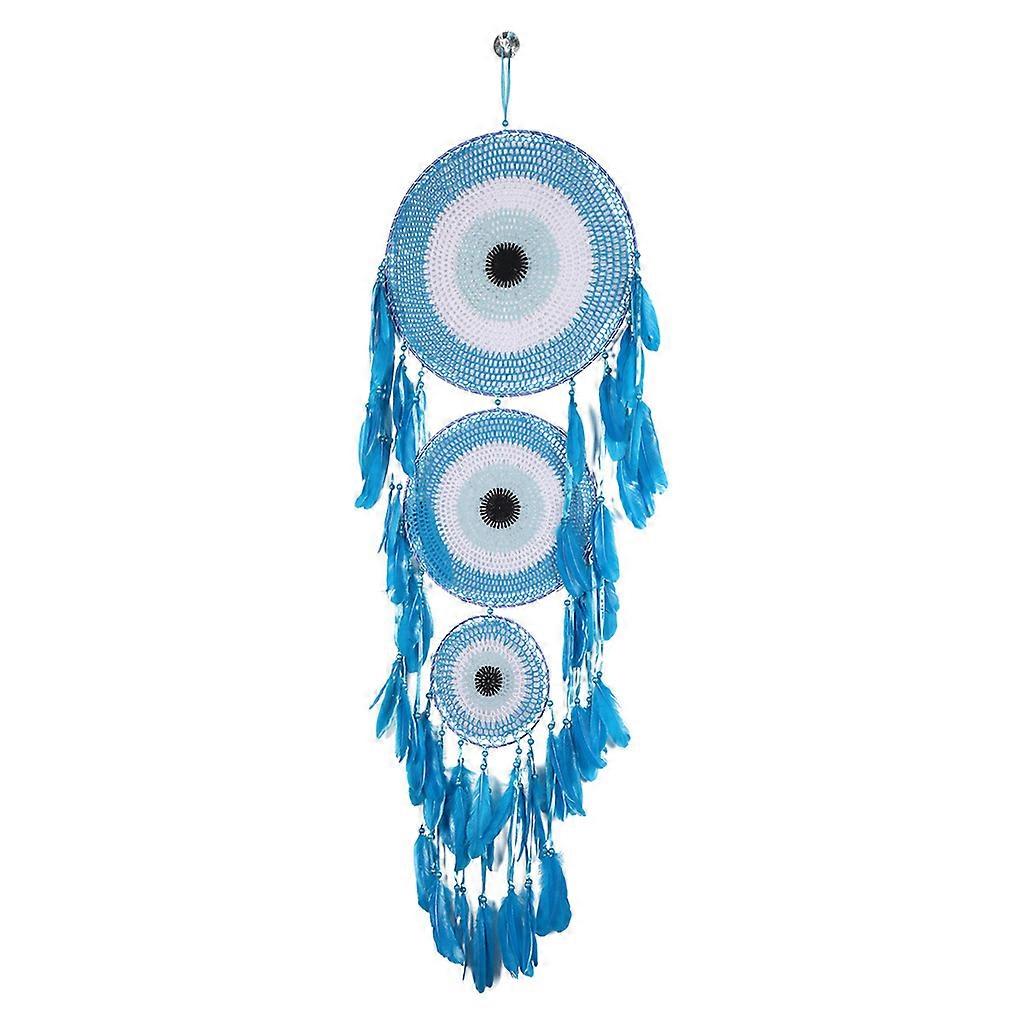 Feather Pendant Blue Three-ring Concentric Dream Catcher Woven Wall Hanging