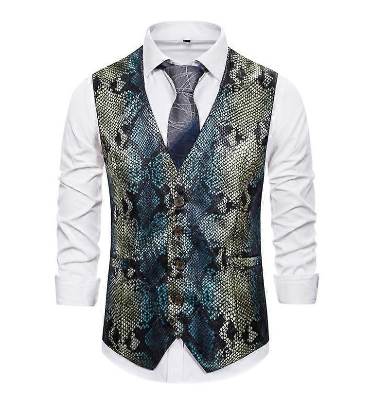 Men's sequined fish-scale printed suit vest