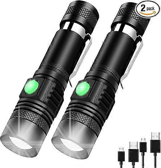 2 Pack Rechargeable LED USB Flashlight Powerful Pocket-Sized