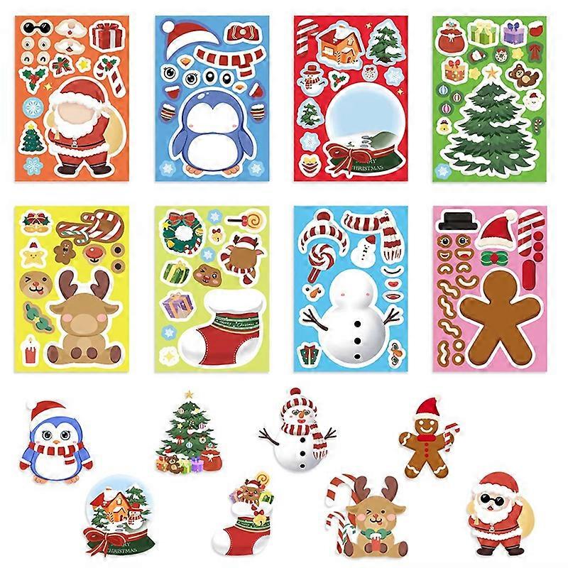 8/16/24pcs Cute Christmas Puzzle Stickers Make a Face Kids DIY Toys Assemble Sticker Games Xmas Party Favors 2025 New Year Gift
