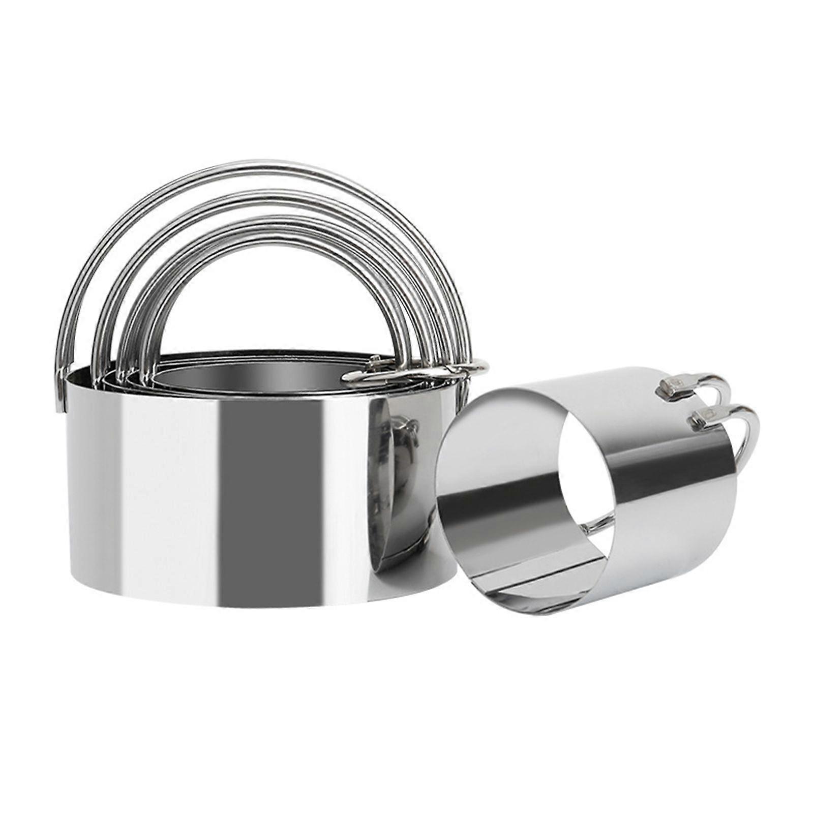 5Pcs Stainless Steel Cookie Cutter Set with Handle Round Biscuit Cutters for Cake Donuts Pancakes Professional Baking Dough Tools
