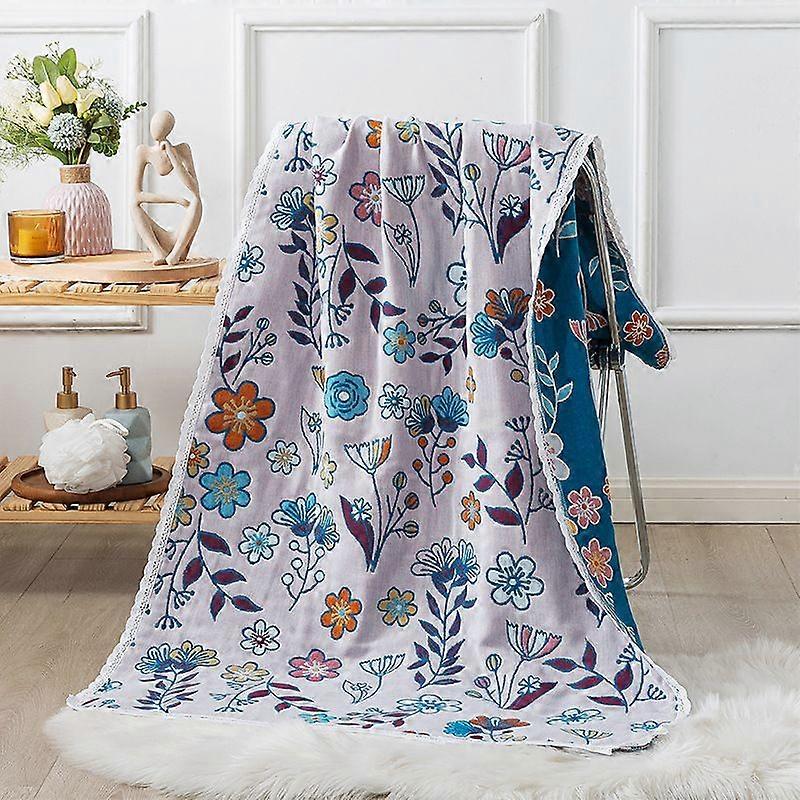 Floral Lace Trim Bath Towel 80*160 Five-layer Cotton Gauze Yarn Dyed Jacquard for Child Adult Women Free Shipping