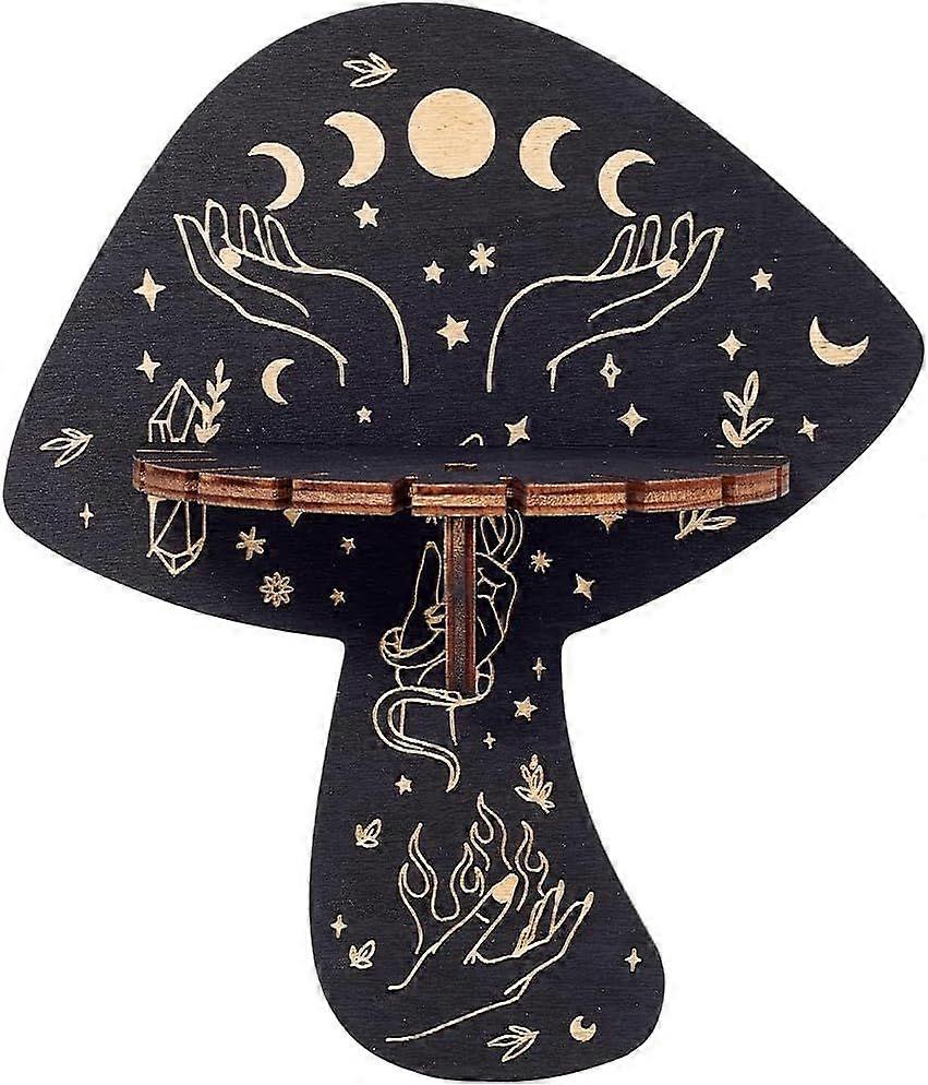 Crystal Shelf Display Wall Crystal Shelf Mushroom Hand Floating Shelves Wood Dowsing Pendulum Holder Stand Rustic Witch Stuff Storage for Hanging Rock