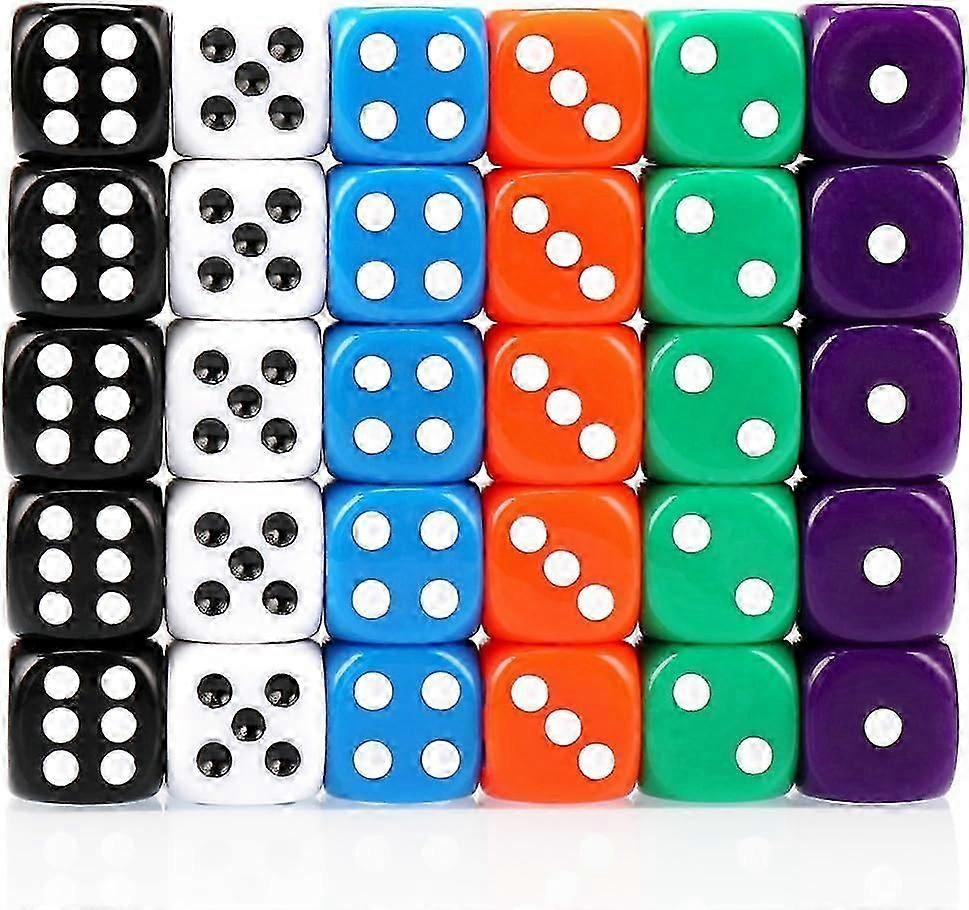 30x Dice 6 Sided 16mm 6 Colours Spot Dice Set for Dice Games