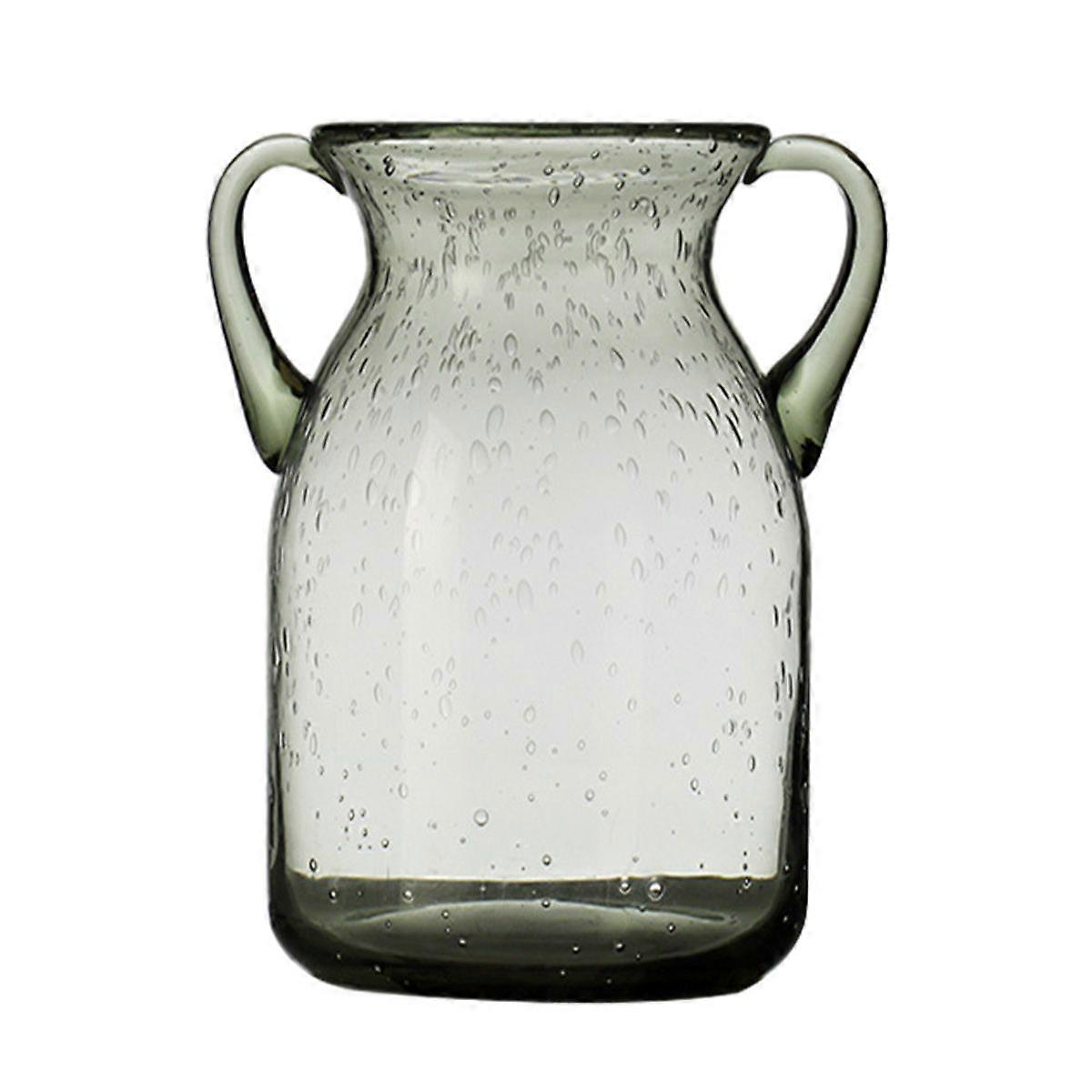 Large Glass Vase with Handle, Handmade Bubble Design