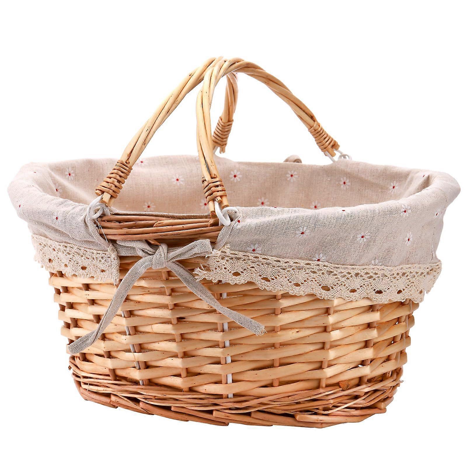 Woven Wicker Picnic and Easter Basket with Double Folding Handles