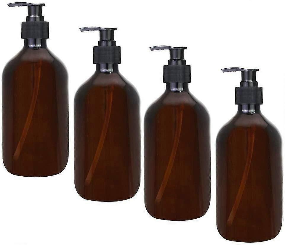 4pcs Amber Dispenser Bottles 500ml Amber Pump Bottles Empty Plastic Bottle