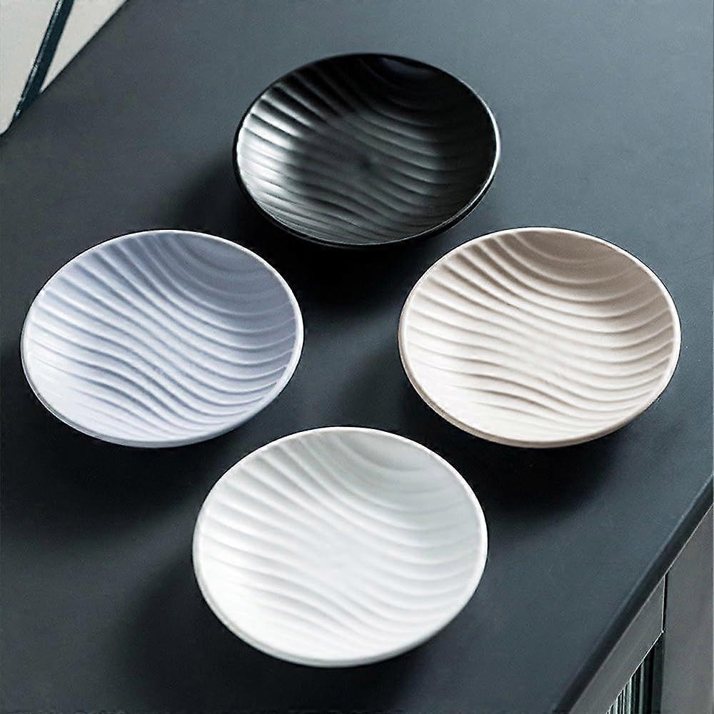 items Chic Round Soap Dish, Modern Minimalist Striped Design Ceramic Tray
