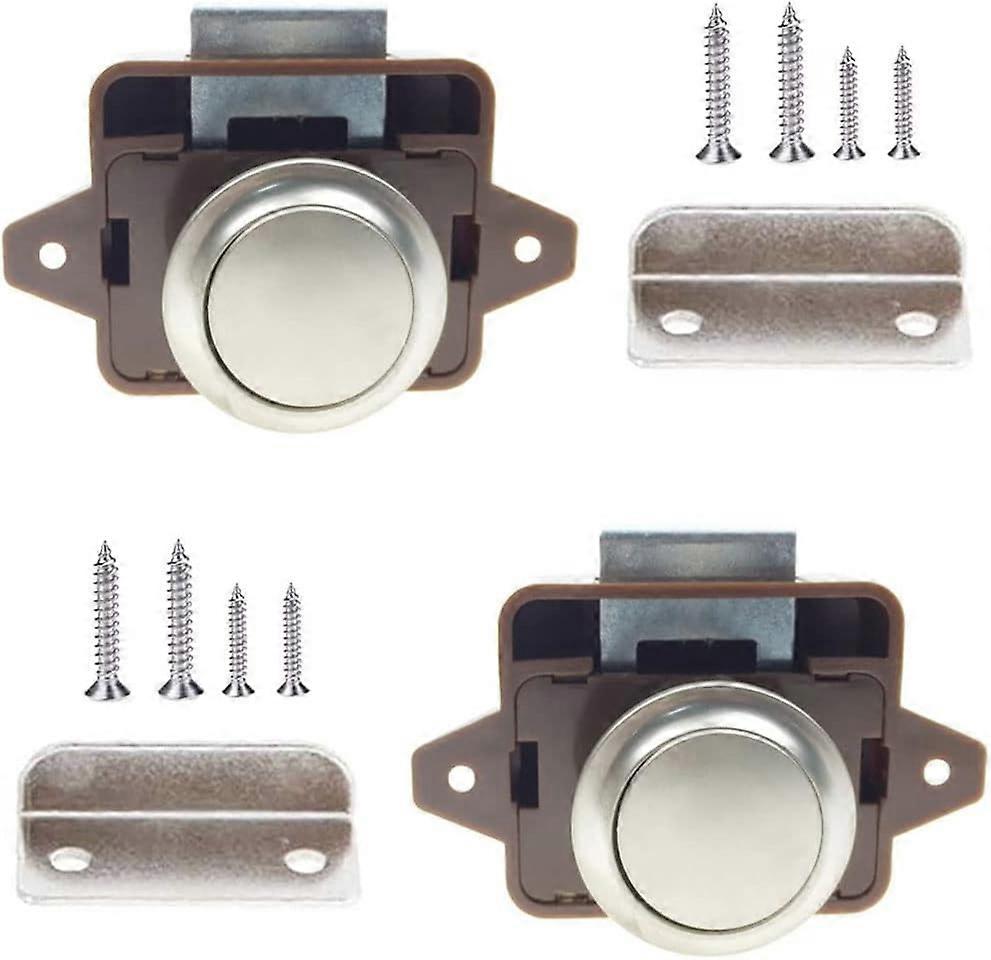 Push Button Latch, 2 Pieces Push Button Latch, Keyless Push Button Lock, Keyless Latch with Screws (Brown)
