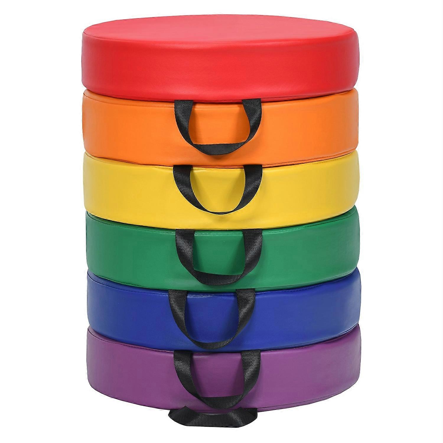 Sett med 6 runde stolputer for barn, gulvputer, seteputer