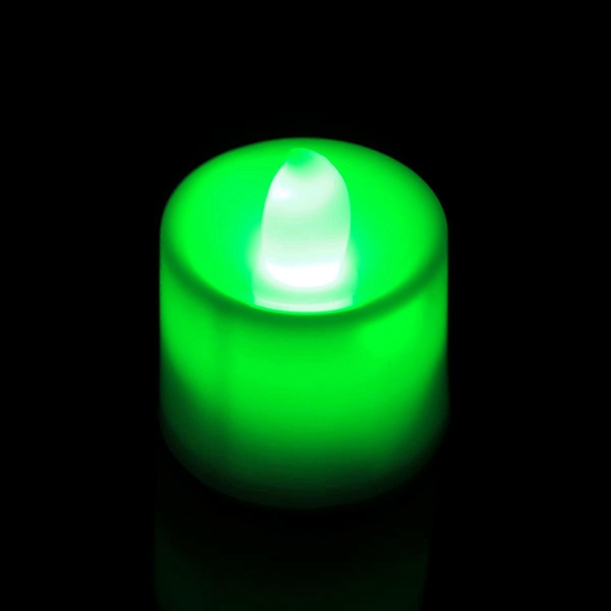 Soothing Decorative Night Lights, Realistic Appearance Flameless Led Tea Lights With Flickering Green Light, Battery Operated For Safe Use In