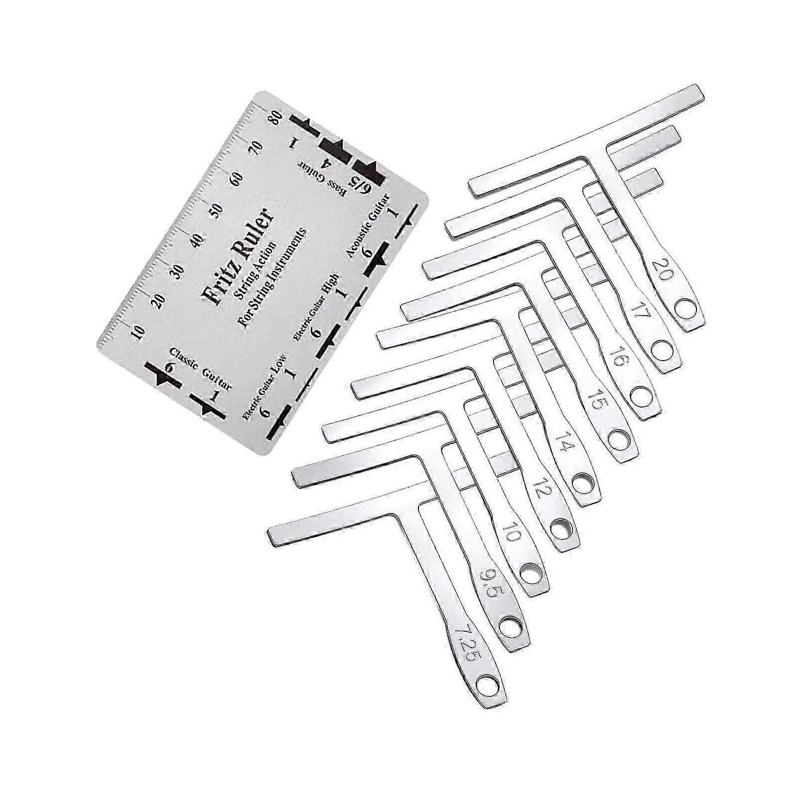 9Pcs Understring Radius Gauge with Guitar String Height Ruler Measuring Tool