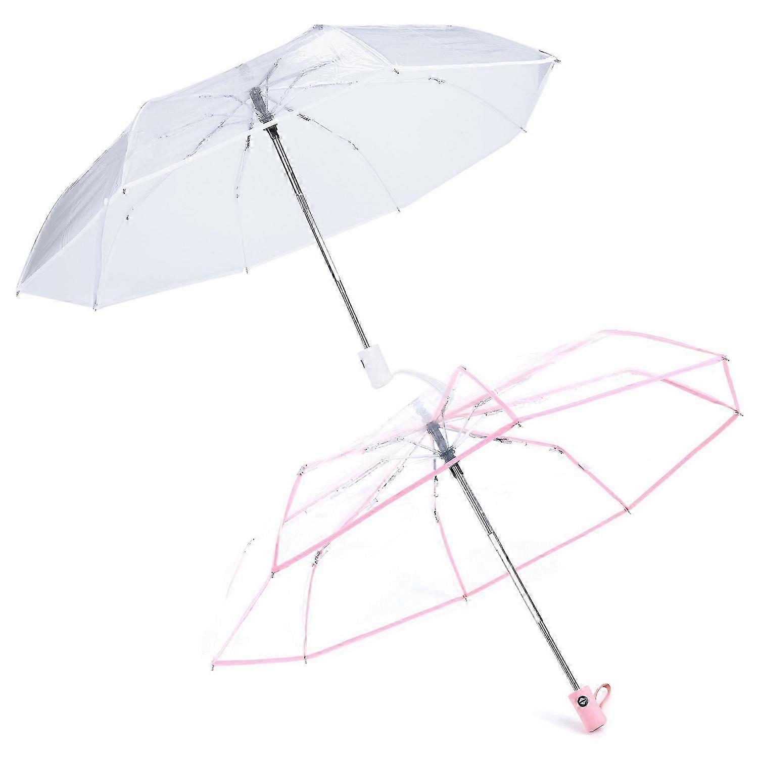 2Pcs Transparent Automatic Umbrella, Rainproof, Windproof