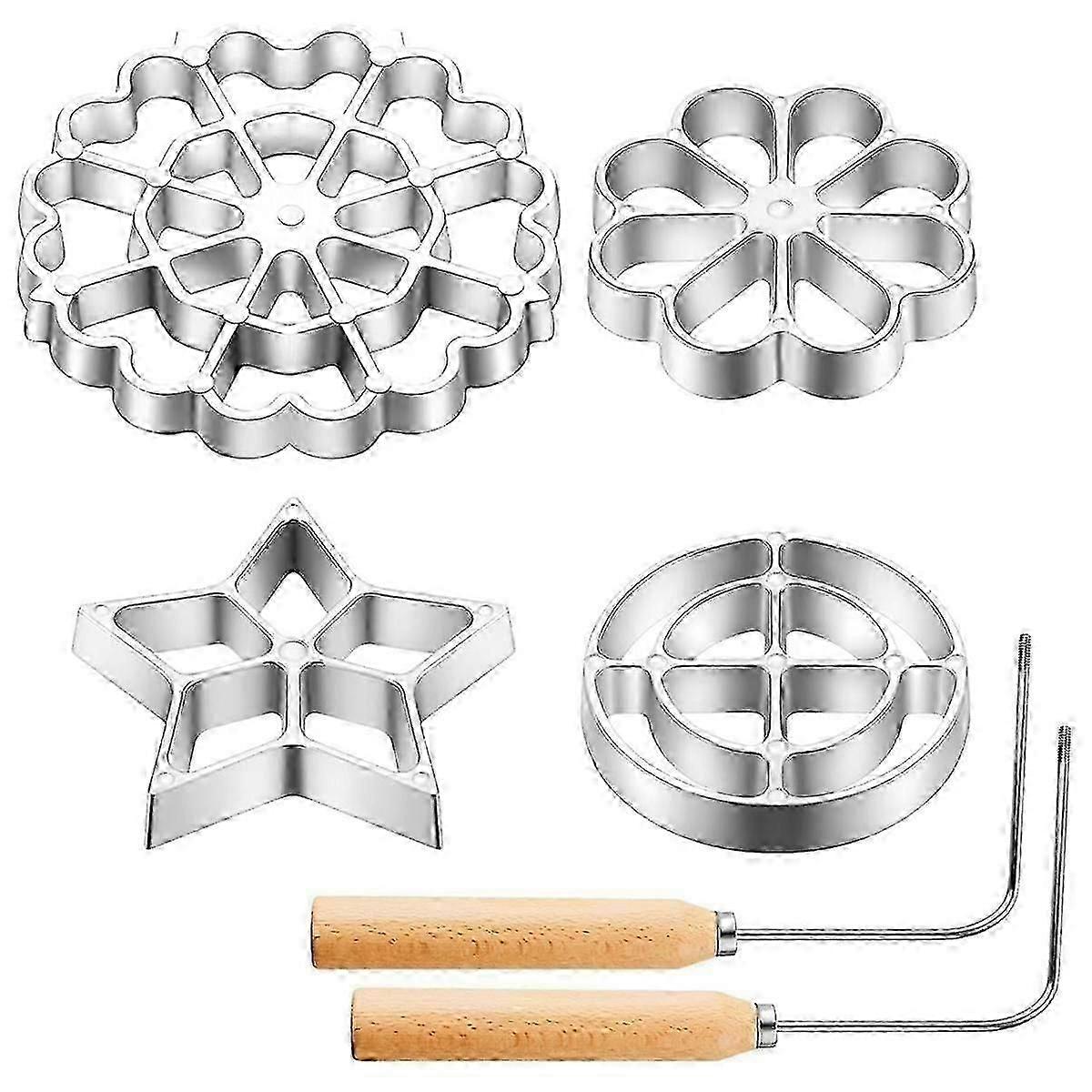 6Pcs Rosette Iron Set Bunuelos Mold with Handle Cooking Stamp Maker Kit Cookie Cutters Aluminum All Edition a