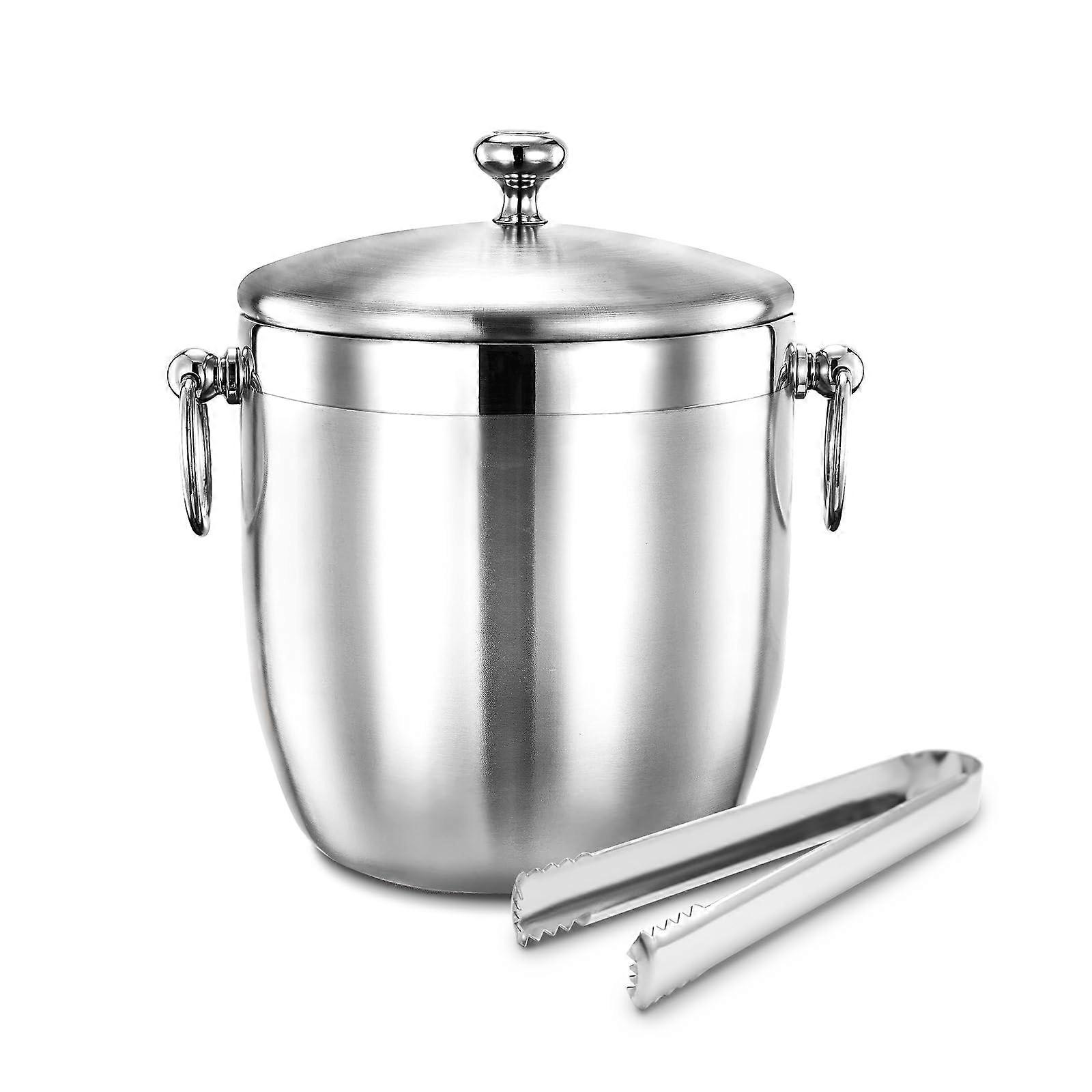 For cocktail sticks and parties, 3L double -walled ice bucket with lid, open and indoor - stainless steel ice bucket