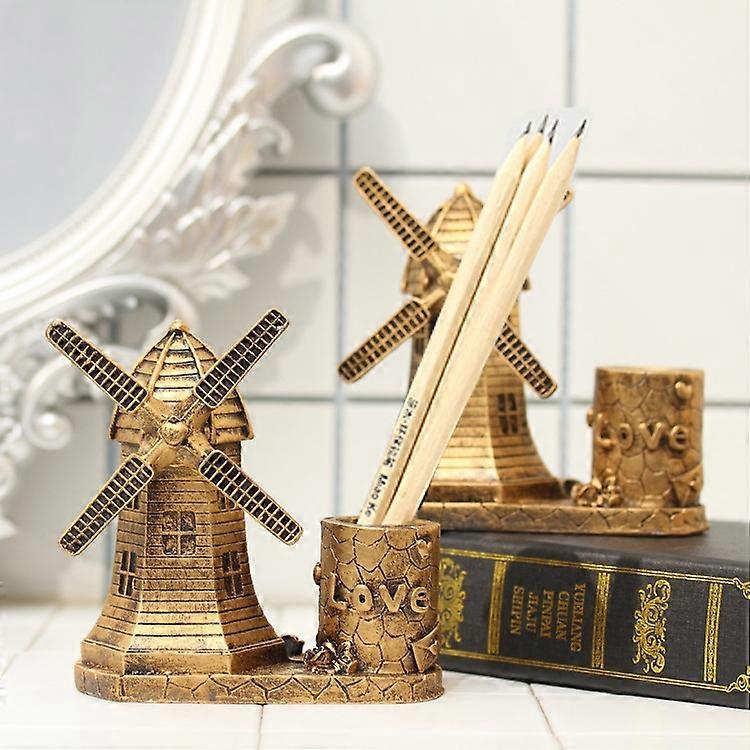 Creative Retro Resin Holland Windmill Pen Container School Stationery Life Office Supplies, Random Color Delivery