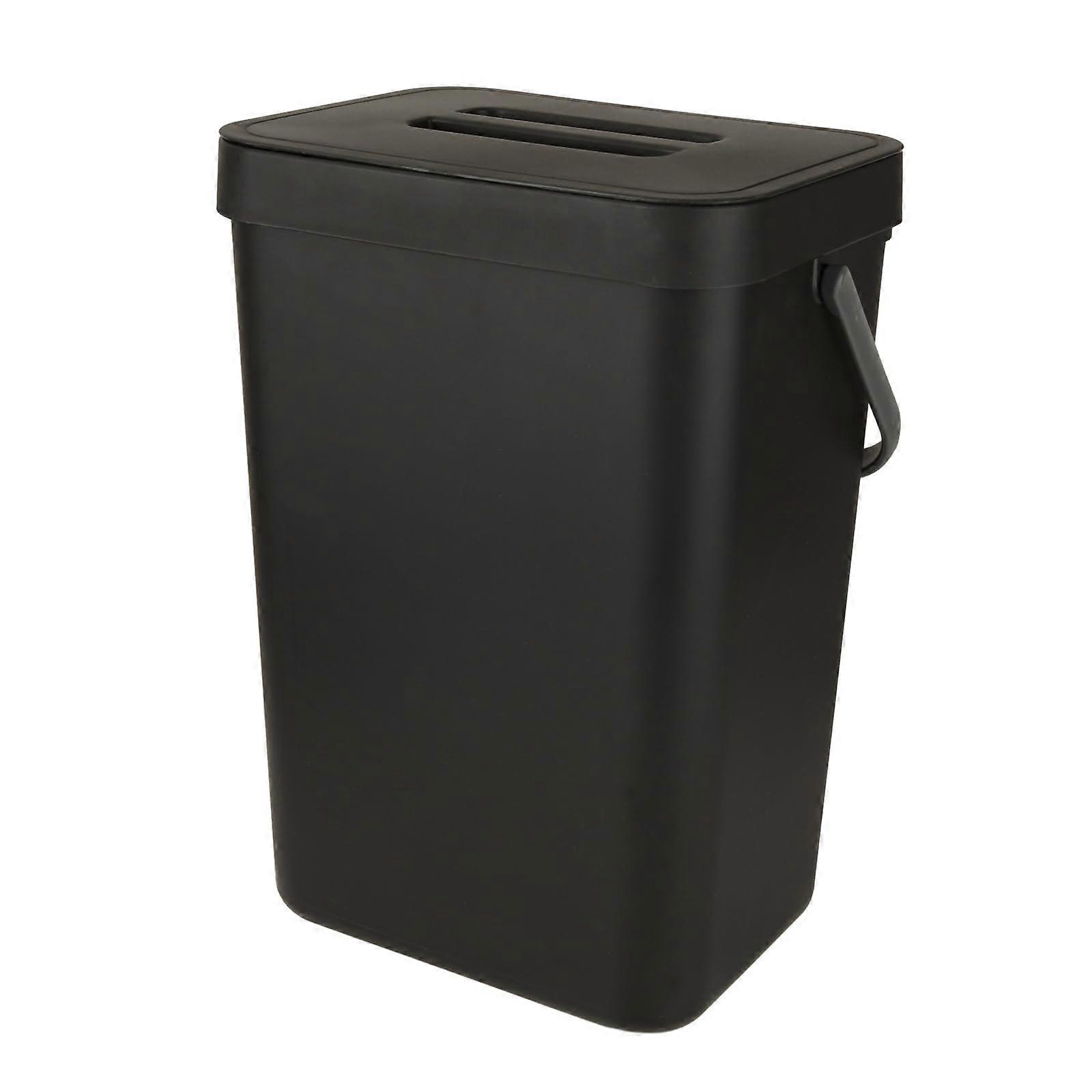 Hanging Trash Can with Lid, 12L Black Compost Bin, Durable PP Plastic Kitchen Waste Container