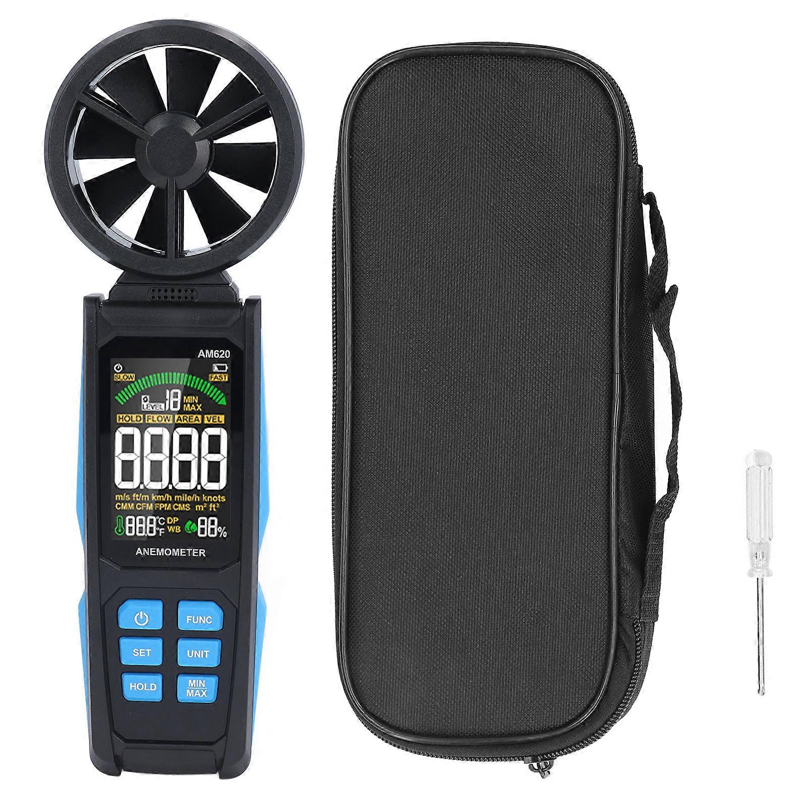 Digital Anemometer Handheld Wind Speed Air Velocity Temperature Humidity Meter with Backlit LCD Screen 180° Rotation