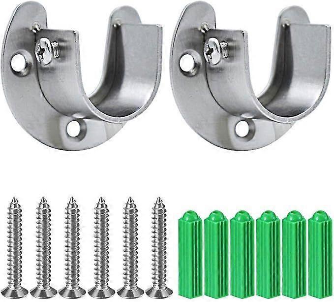 Stainless Steel Wardrobe Pole Sockets, 2pcs Heavy Duty Wardrobe Rod End Supports Flange Rod Bracket with Screws, U Shaped, Easy Installation/Removal