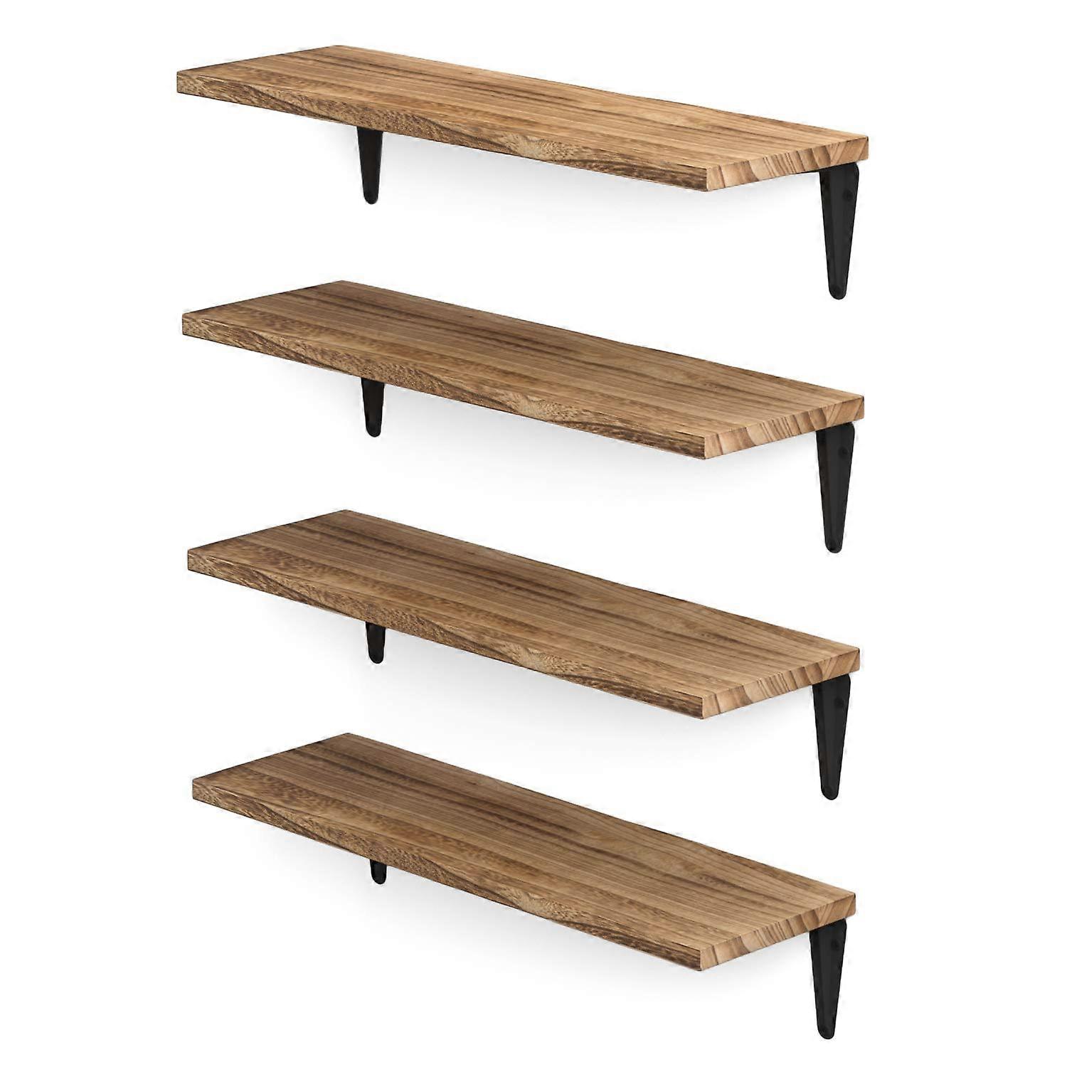 Arras Floating Shelves for Wall Storage, Wood Wall Shelves for Kitchen Organization and Storage, Set of 4, 17'x6' Burned Finish