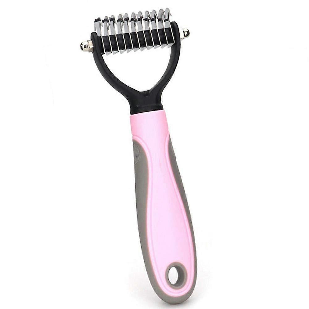 Pet Comb Pink Cat Dog Hair Removal Double Sided Comb Grooming Shedding Tools Fur Trimming Dematting Deshedding Brush 2Pcs M 17X9Cm