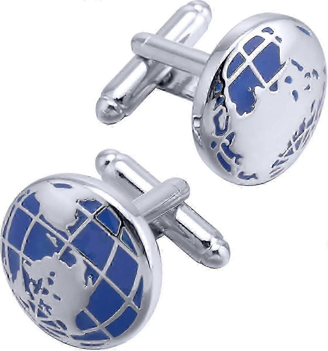 世界地図のユニークな男性用カフスクラシックラウンドブルーグローブアースカフス結婚式ビジネス用ギフトケースのフレンチカフシャツ