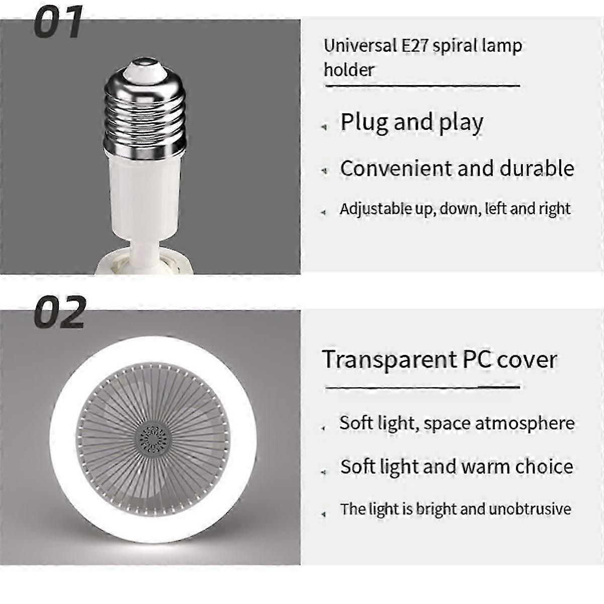 2PCS Ceiling Fans with Remote Control and Light Lamp Fan E27 Converter Base Smart Silent Ceiling Fa