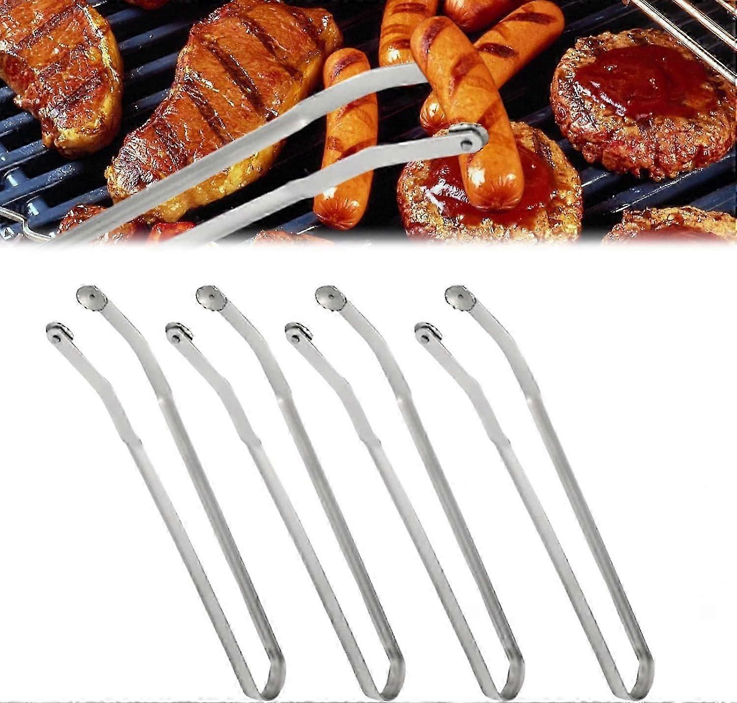 BBQ pølse snu tang, rustfritt stål pølse tang, langt håndtak kjøkken tang for å snu bacon kjøtt biff grønnsaker