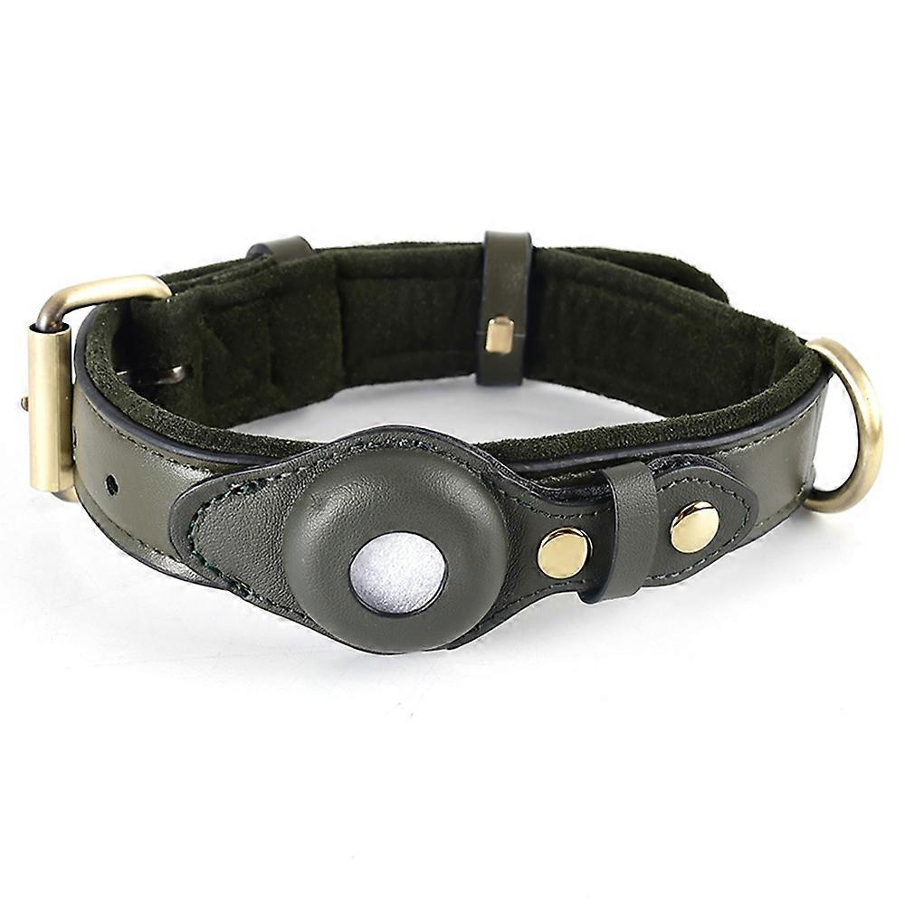 For AirTag PU+Suede Leather Pet Dog Collar Adjustable Collar Bluetooth-compatible Tracker Holder Pro