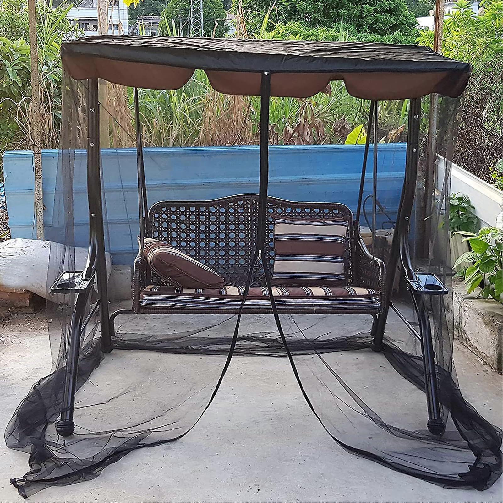 Outdoor Patio Swing Mosquito Net ZipOpen Mesh Canopy For 23 Seater Swing Chair Black 125x185x205 Cm