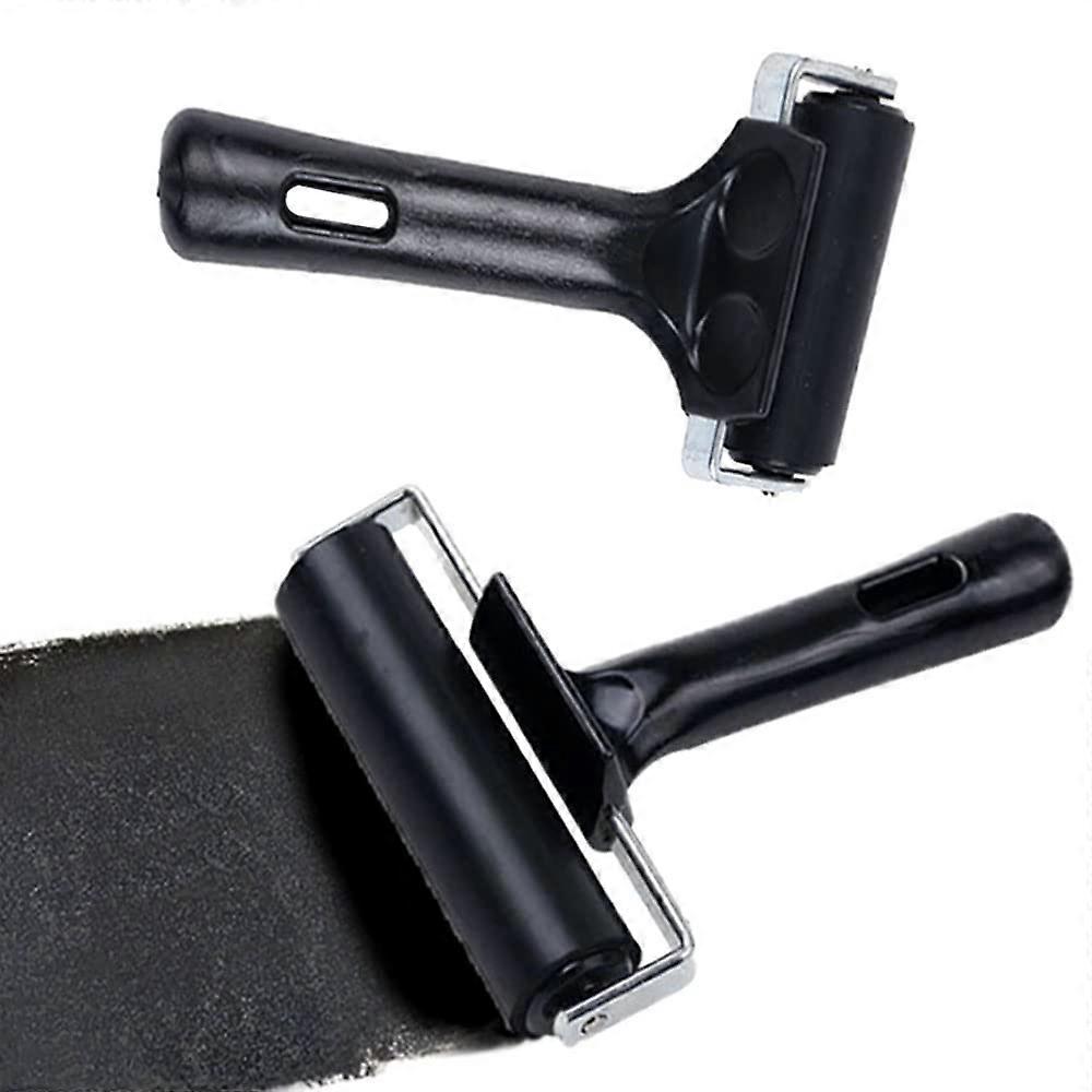 Rubber Roller, Pack of 2, Lino Roller, Black, Hard Rubber Brayer for Block Printing (6 cm, 10 cm)