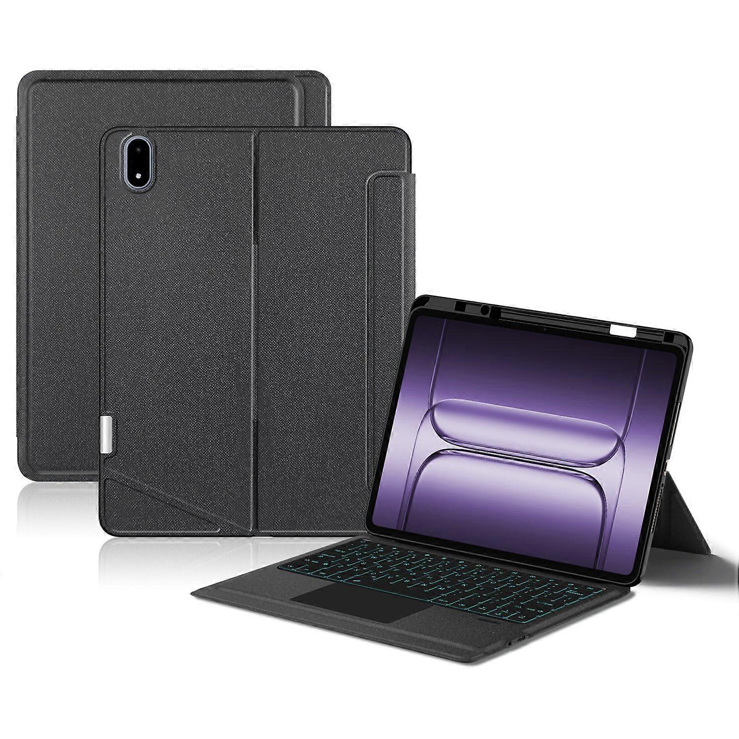 For OnePlus Pad 2 Pro Leather Case+Bluetooth-Compatible Keyboard with Backlight Trackpad