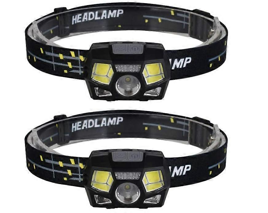 2pcs LED Headlamp USB XPE COB Red Flash Motion Sensor Headlight Flashlight for Camping Hunting(Black)