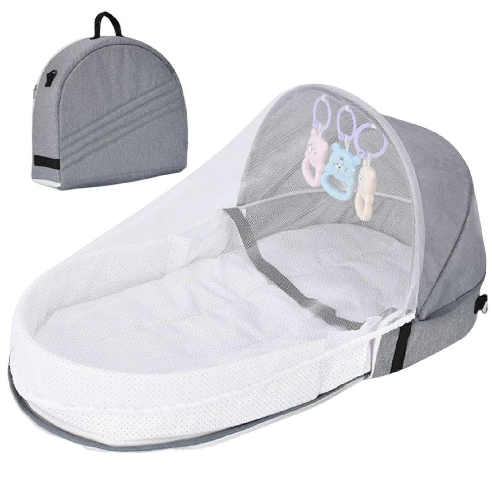 Baby Travel Cot, Foldable with Mosquito Net, 80x40x45cm Grey