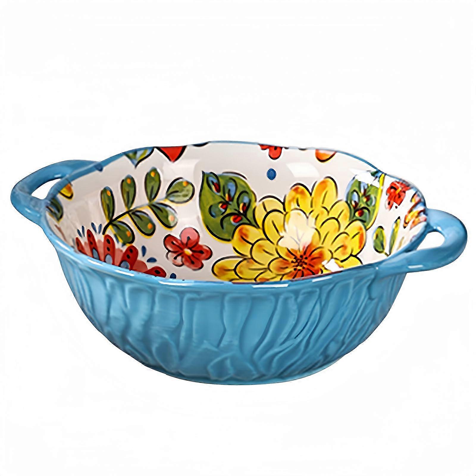 Large Ceramic Ramen Bowl with Handle, Deep Onion Soup Bowl, Oven Safe, Microwave Safe, Serving Bowl (BlueA, 992.2 g)