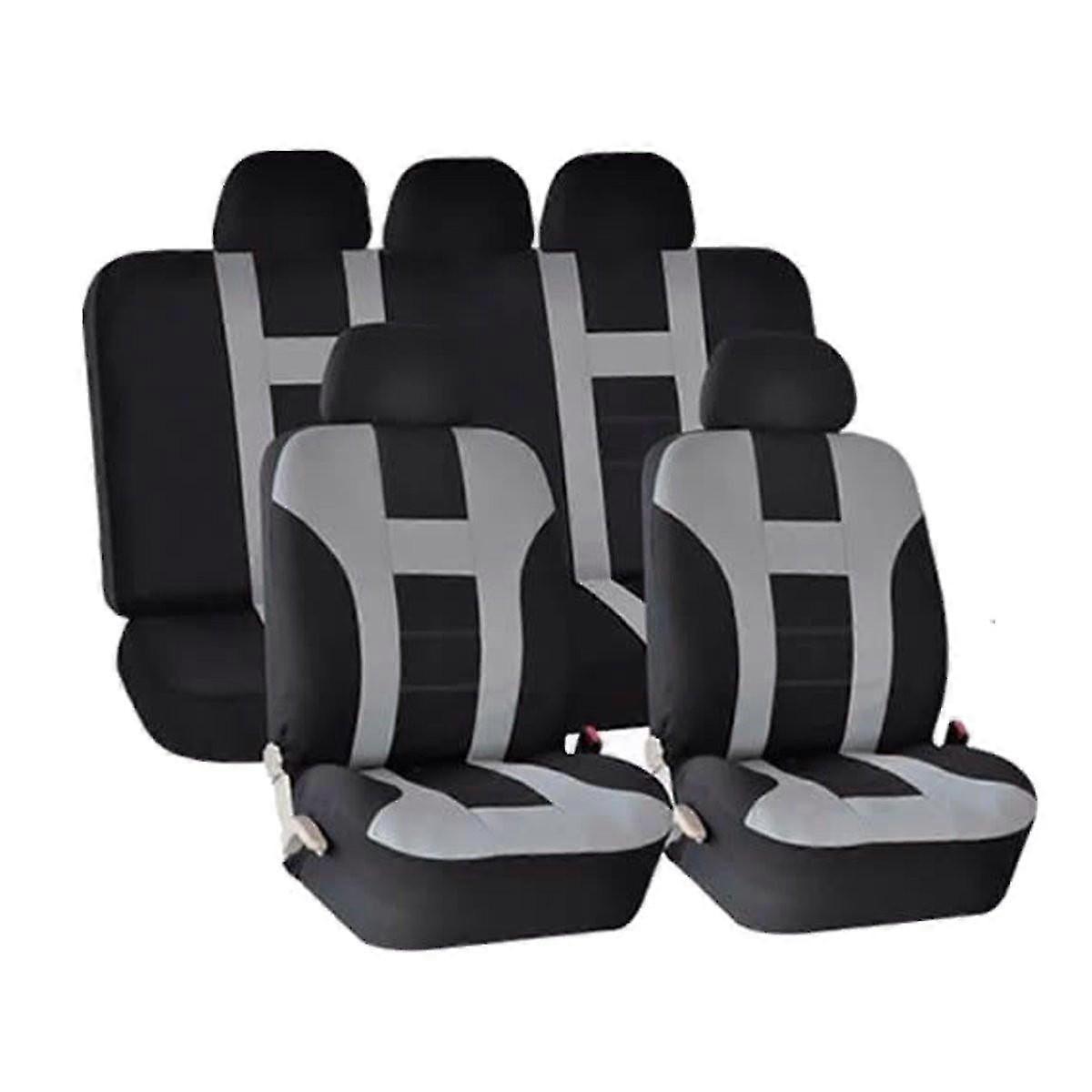 9-Piece Car Seat Covers Set for Universal Fit - Front and Rear Protectors, Machine Washable, Grey and Black Color Design