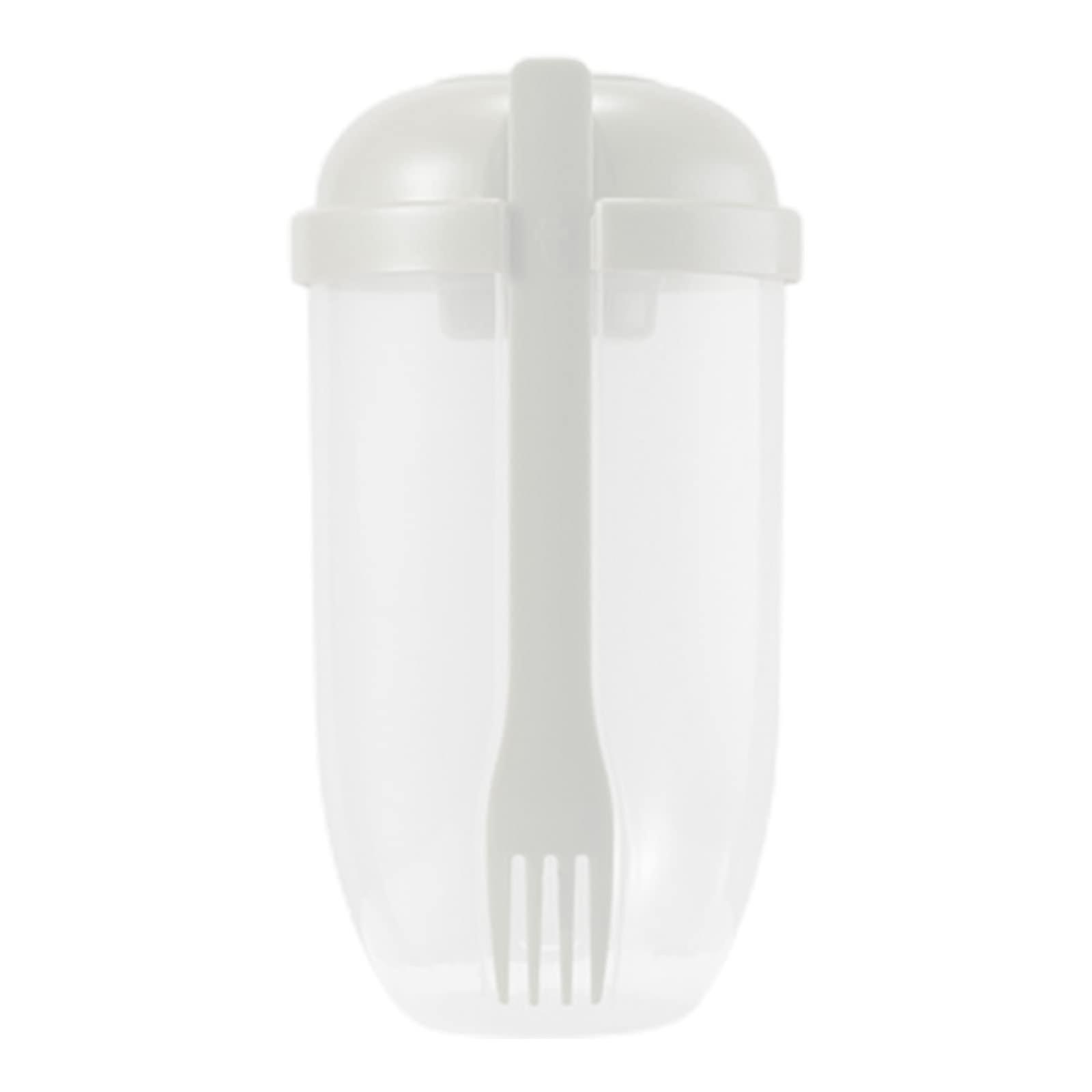 Salad Meal Shaker Cup with Fork for Fresh Salad Bowls, Healthy Salad Container, Vegetable Breakfast Food Boxes, White