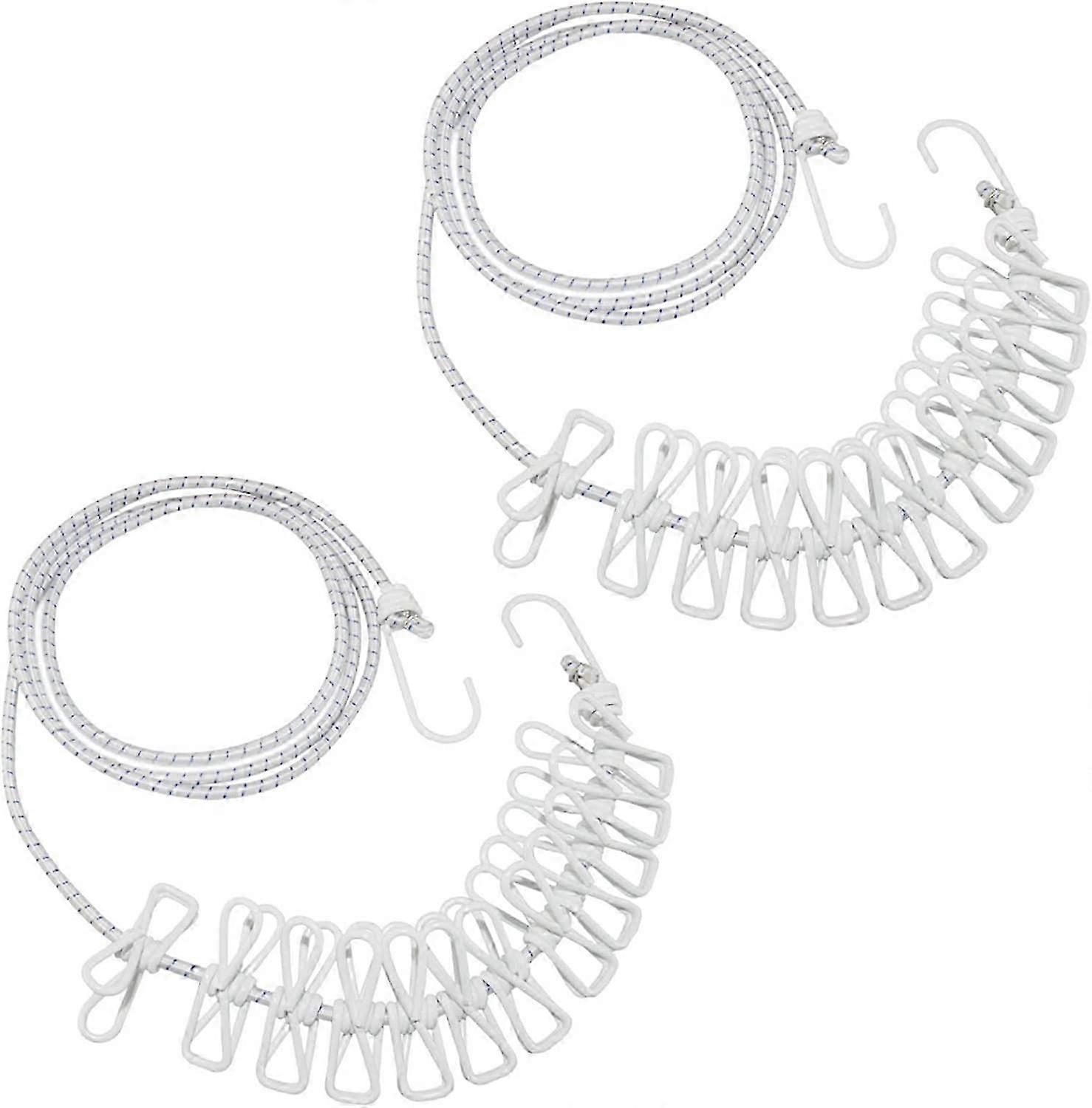 Adjustable Retractable Clothesline Portable Clothes Line Camping Clothesline 12 Coated Hooks Positioning Clips 2 Pieces, White