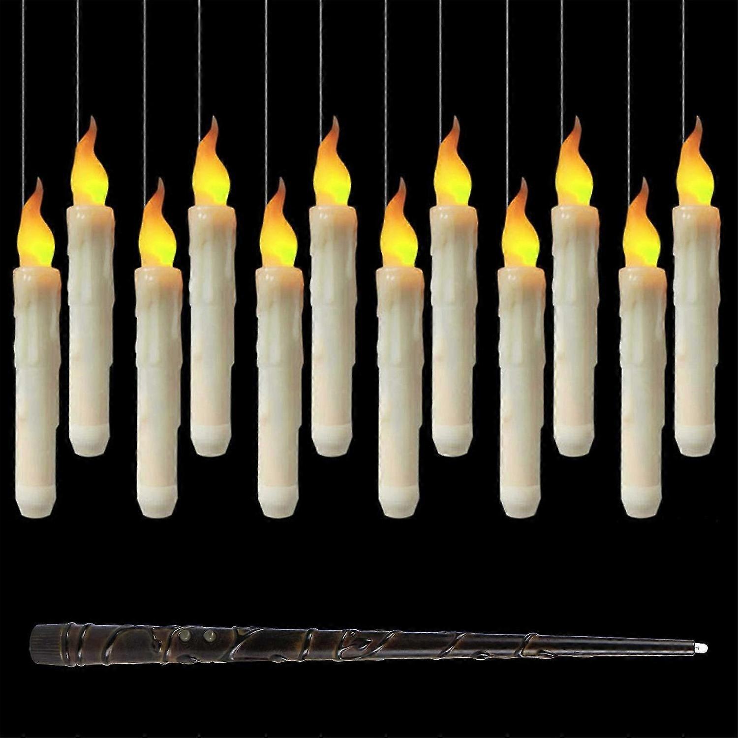 Halloween Decorations, 12PCS Floating Candles with Magic Wand Remote, 6.6" Hanging Flameless Taper C