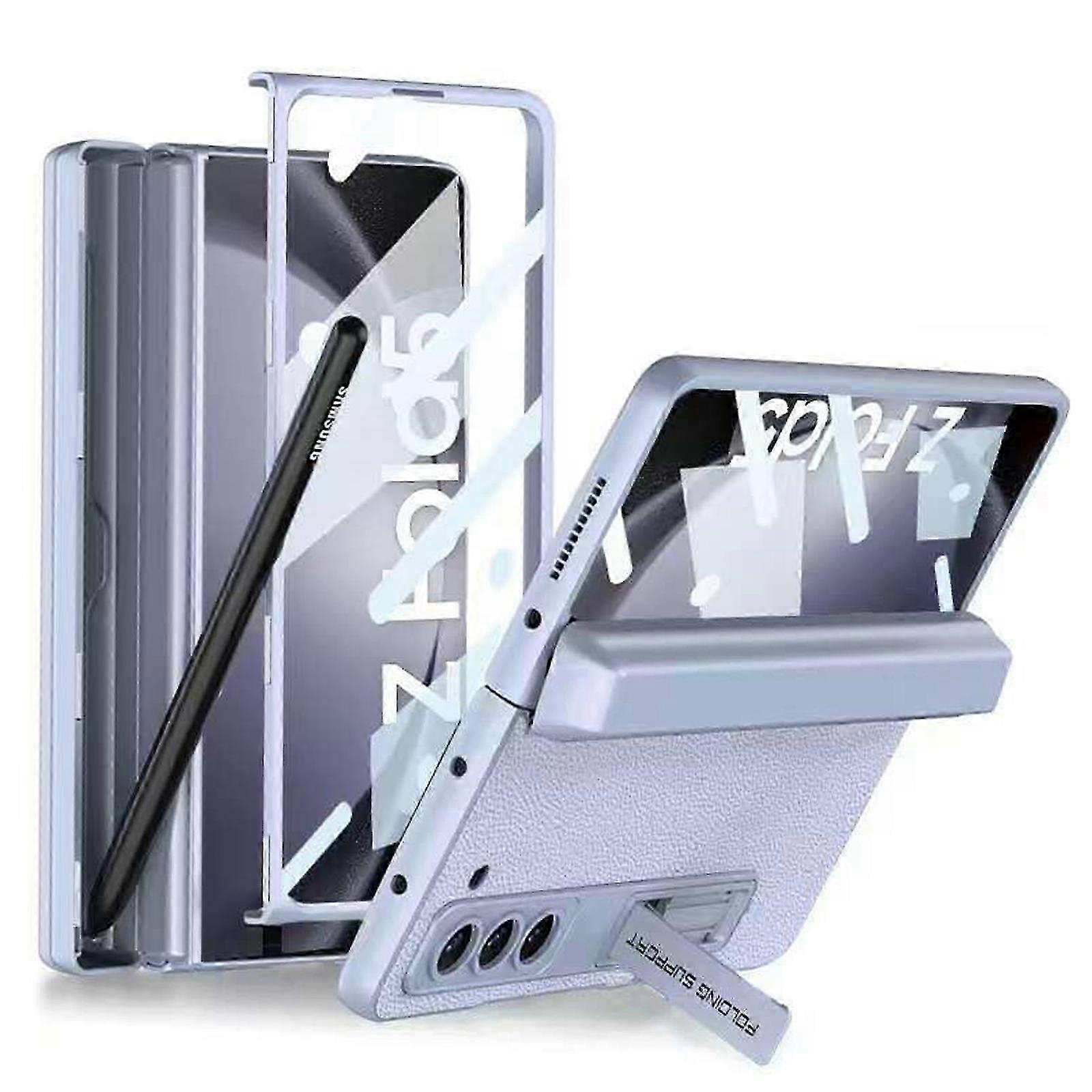 لحقيبة Samsung Galaxy Z Fold 5 مع حامل قلم ، حامل قلم مدمج مفصلي مغناطيسي ، واقي شاشة ومسند جلد PU قابل للطي 5