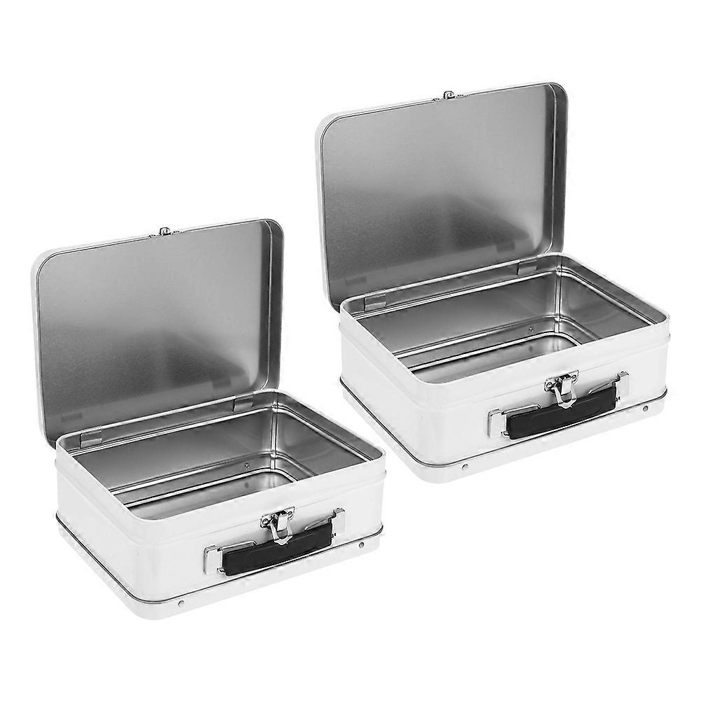 Keepsake Box With Lock Vintage Metal Storage Box Decorative Purpose Rectangular 20.50X15.00X7.50CM 2Pcs
