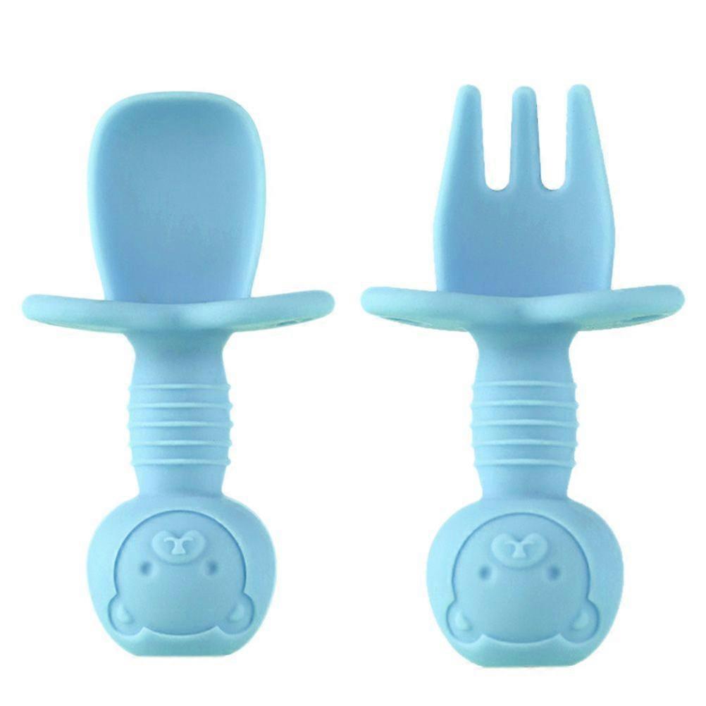 2pcs Baby Self Feeding Training Spoon and Fork Toddler Silicone Tableware