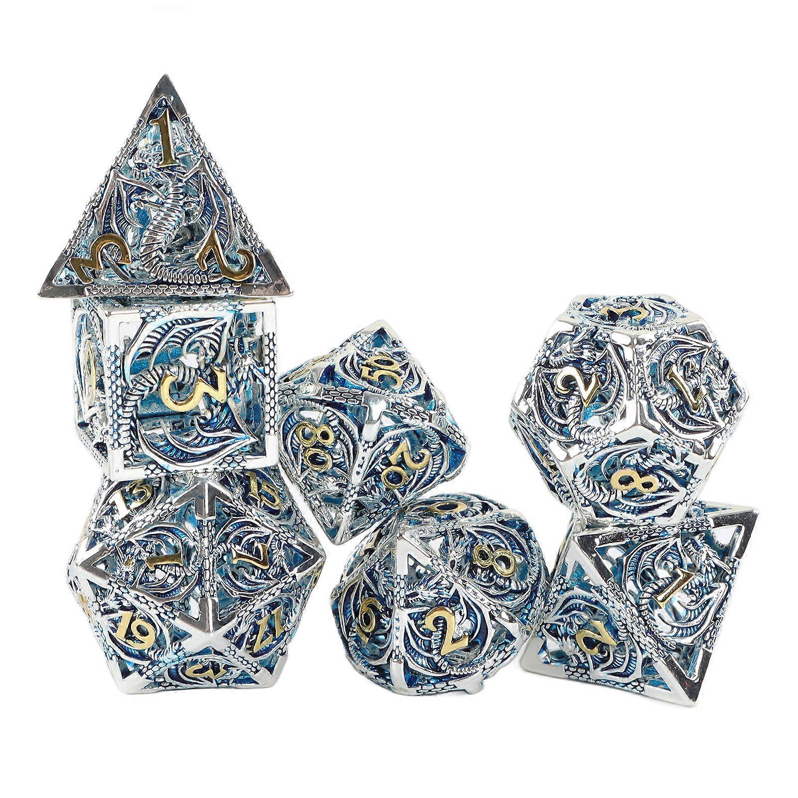 Hollow Polyhedral Dice Set with Dragon Design for RPGs and Learning